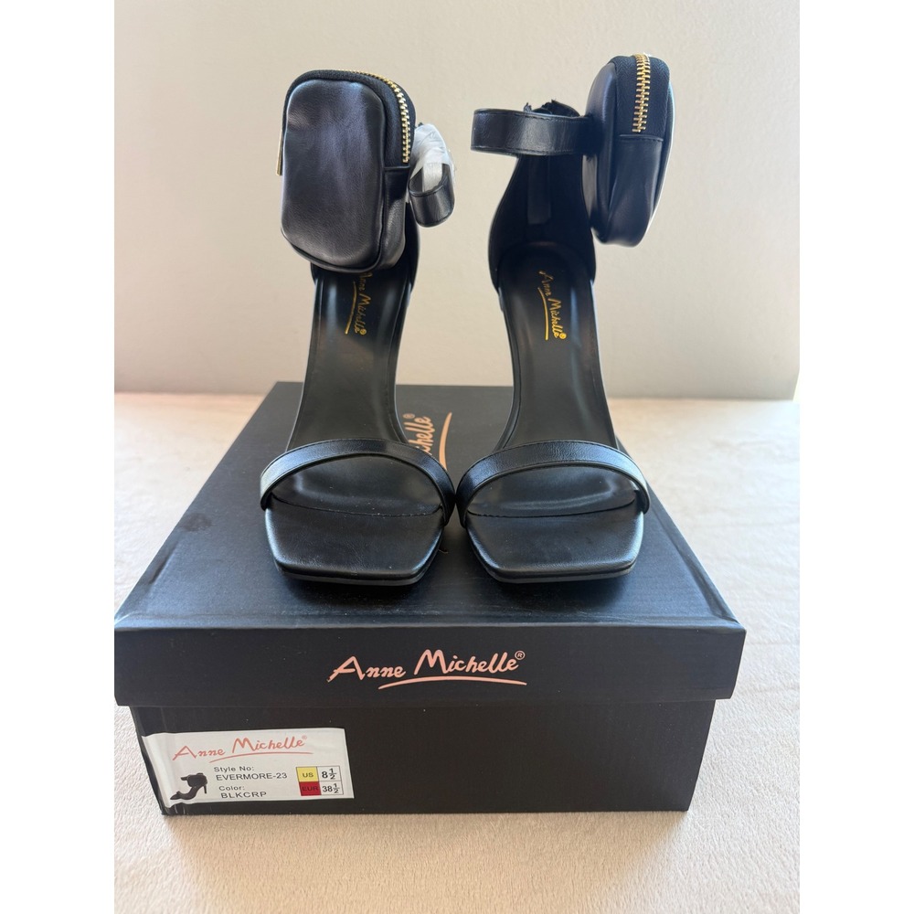 Anne Michelle Evermore-23 Black Ankle Pouch Stiletto Sandals Womens 8.5 NEW